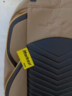 روکش صندلی پرشیا جدید - طرح لاماری - چرم - رنگ کرم - وسط مشکی- نوار/بالشتک مشکی - دوخت/گلدوزی مشکی کد: 4758